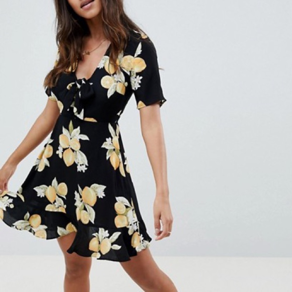ASOS lemon print black dress